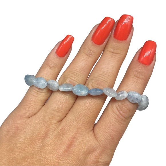 Aquamarine Beaded Stretch Bracelet Gemstone Stone Crystal Crystals Blue Beads - Picture 5 of 5